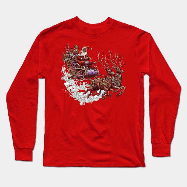 Better Watch out! Steampunk Santa and Reindeer Long Sleeve T-Shirt by Organicgal Graphics